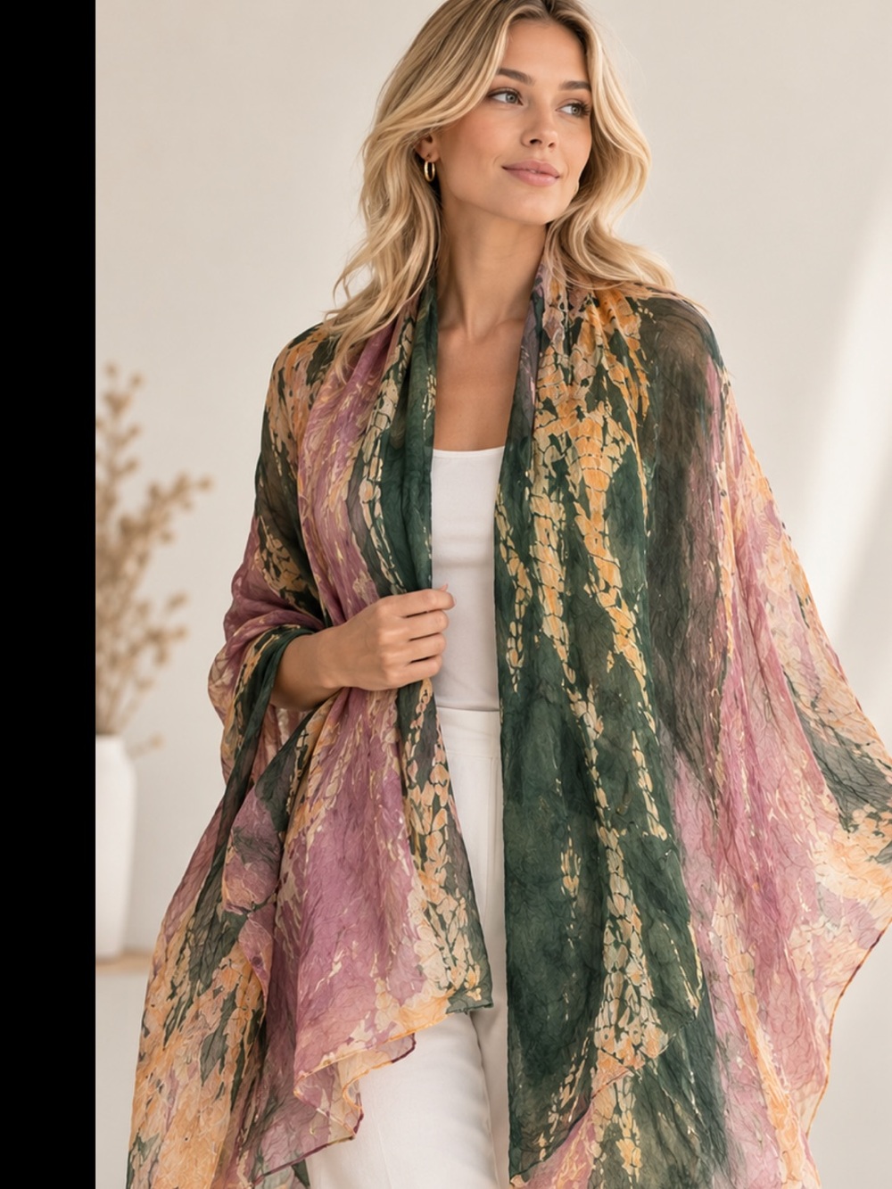 Tolani 100% Silk Oversized Scarf Shawl Wrap Boho Floral Abstract
